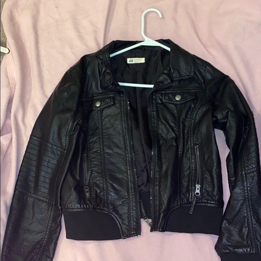 Youth black leather jacket